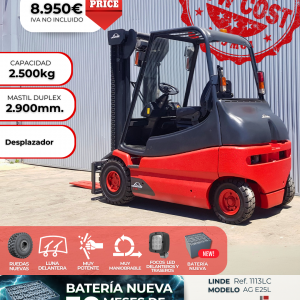 CARRETILLA ELEVADORA LINDE 2500 KG BATERÍA NUEVA