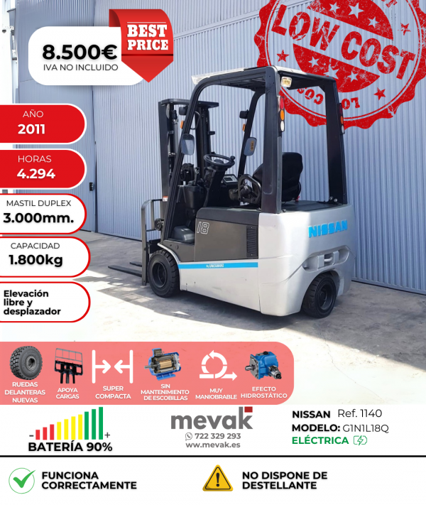 CARRETILLA ELEVADORA NISSAN OCASIÓN BATERÍA 90%