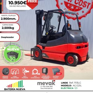 CARRETILLA ELEVADORA LINDE 2500 KG BATERÍA NUEVA