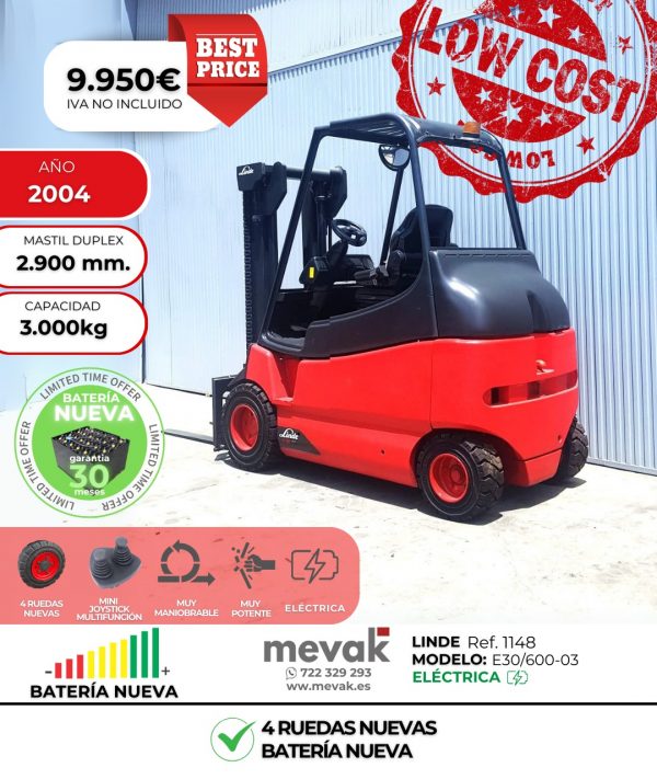 CARRETILLA ELEVADORA LINDE BATERÍA NUEVA