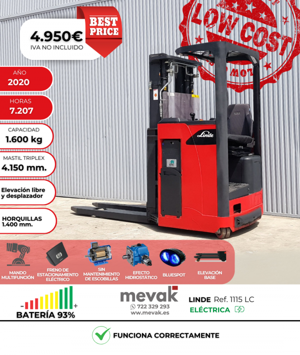 APILADOR ELECTRICO LINDE OCASION BATERÍA 93%