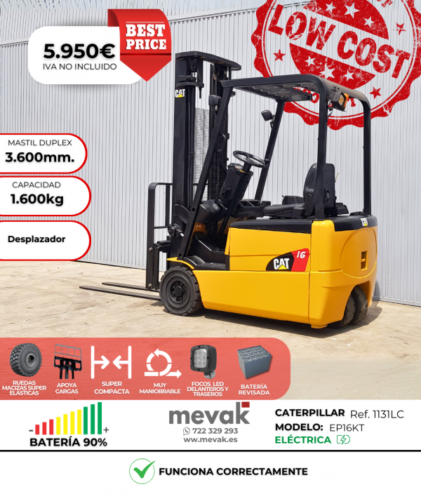 CARRETILLA ELEVADORA CATERPILLAR SEGUNDA MANO BATERÍA 90%