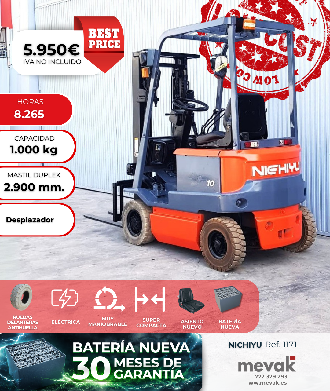 CARRETILLA ELEVADORA OCASION NICHIYU BATERÍA NUEVA