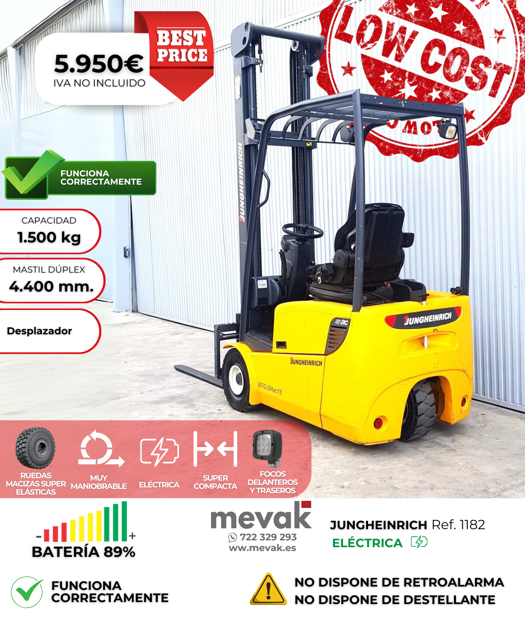 CARRETILLA ELEVADORA JUNGHEINRICH BATERÍA 89%