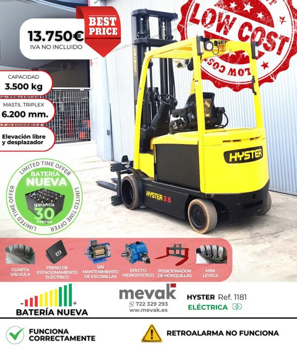 CARRETILLA ELEVADORA HYSTER BATERÍA NUEVA