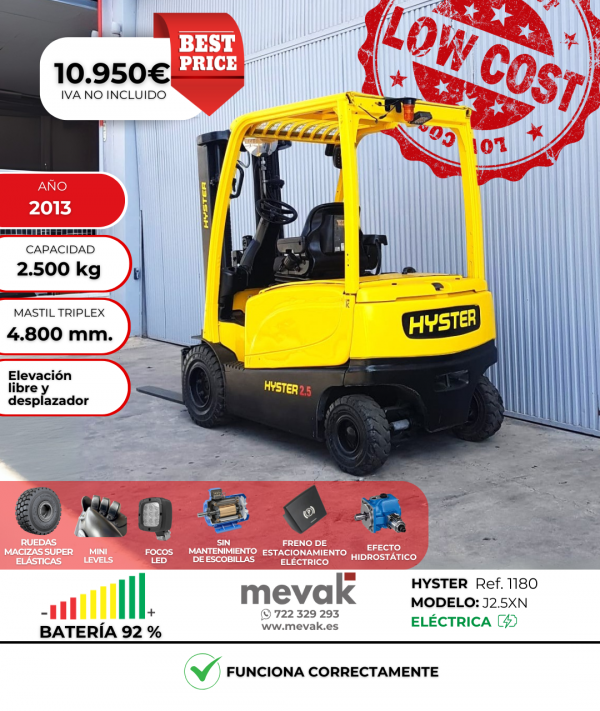 CARRETILLA ELEVADORA SEGUNDA MANO HYSTER BATERÍA 92%