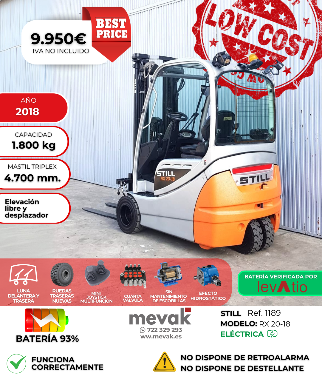 CARRETILLA ELEVADORA SEMINUEVA STILL BATERÍA 93%