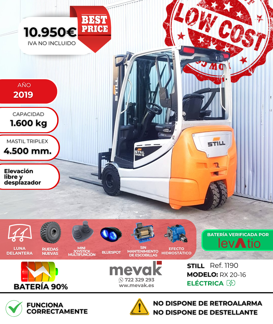 CARRETILLA ELEVADORA SEGUNDA MANO STILL BATERÍA 90%