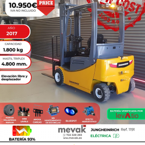 CARRETILLA ELEVADORA USADA JUNGHEINRICH BATERÍA 93%