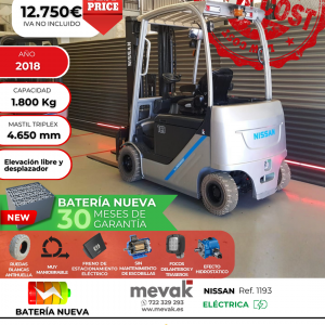 CARRETILLA ELEVADORA SEGUNDA MANO NISSAN BATERÍA NUEVA