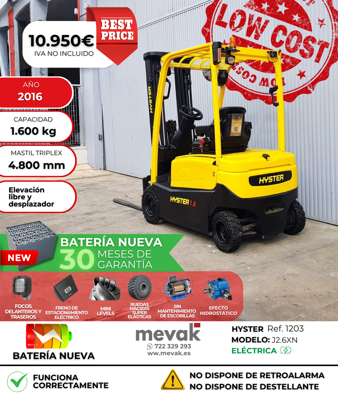 CARRETILLA ELEVADORA OCASION BATERIA NUEVA