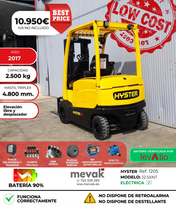 CARRETILLA ELEVADORA OCASION HYSTER BATERÍA 90%