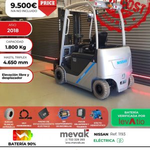 CARRETILLA ELEVADORA SEGUNDA MANO NISSAN BATERÍA NUEVA