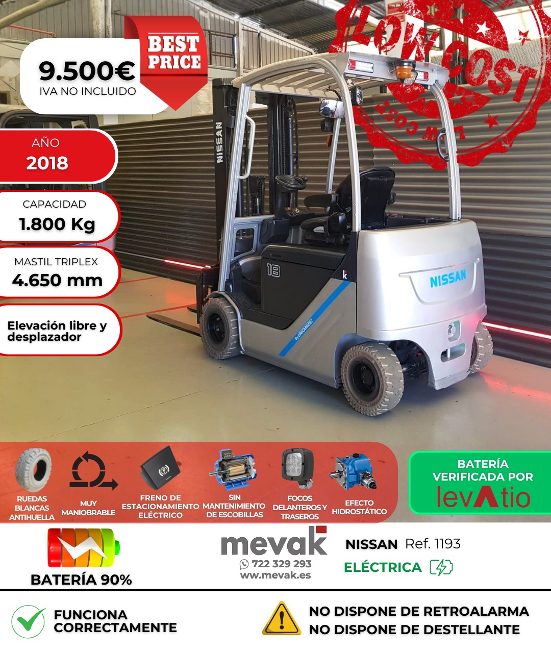 CARRETILLA ELEVADORA SEGUNDA MANO NISSAN BATERÍA NUEVA