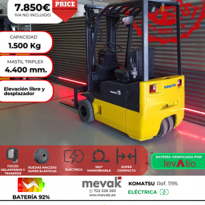 CARRETILLA ELEVADORA SEMINUEVA KOMATSU BATERIA 92% VERIFICADA POR LEVATIO