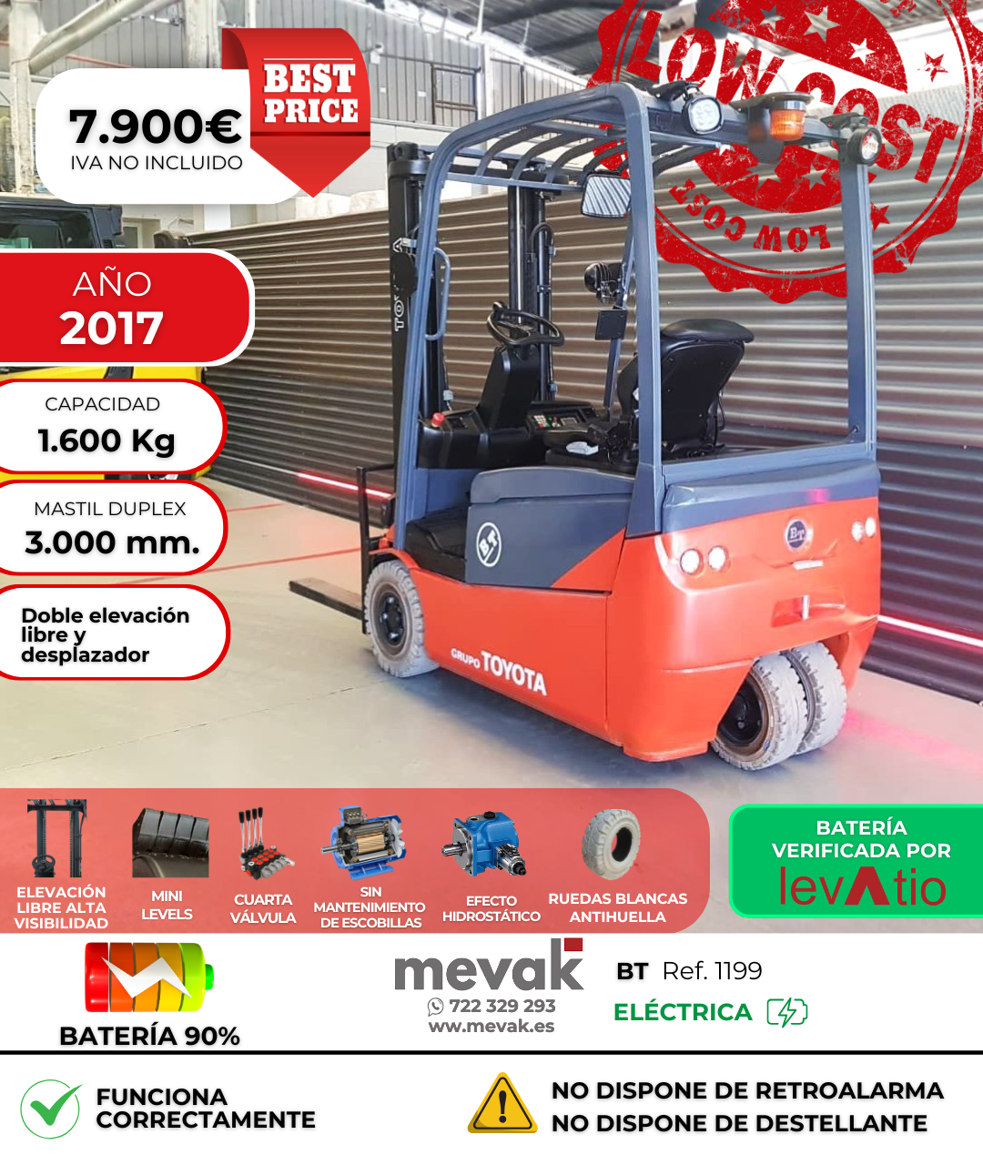 CARRETILLA ELEVADORA OCASION BT BATERÍA 90%