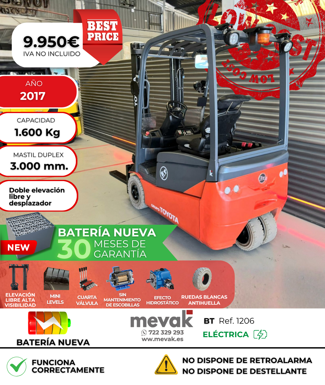 CARRETILLA ELEVADORA OCASIÓN BT BATERÍA NUEVA