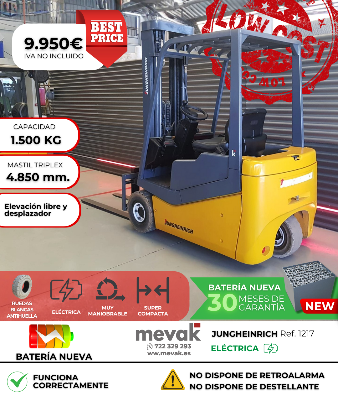 CARRETILLA ELEVADORA OCASION JUNGHEINRICH BATERIA NUEVA