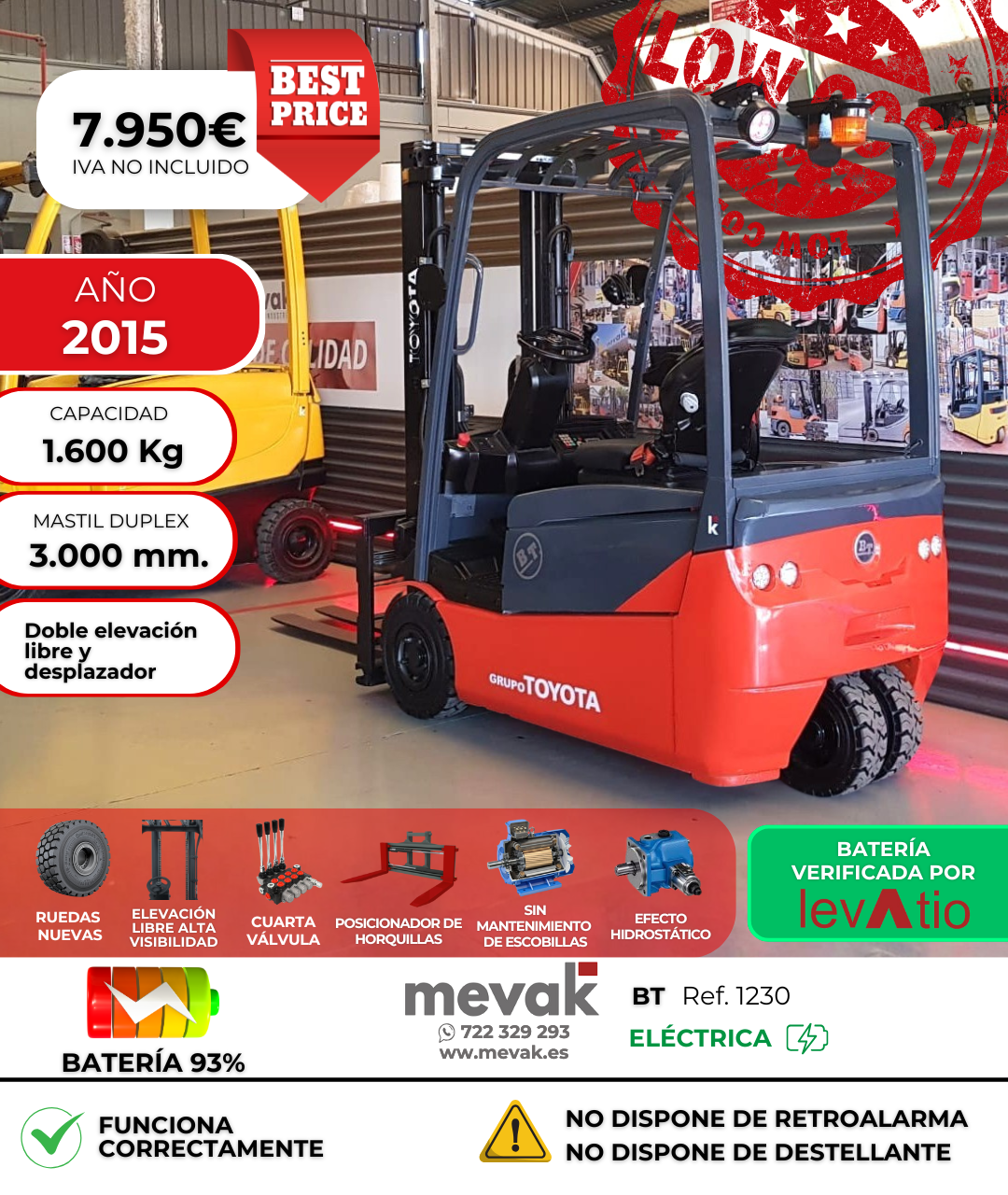 CARRETILLA ELEVADORA OCASION BT BATERÍA 93%