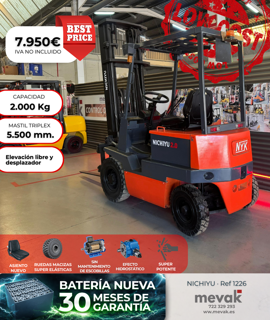 CARRETILLA ELEVADORA USADA NICHIYU BATERIA NUEVA