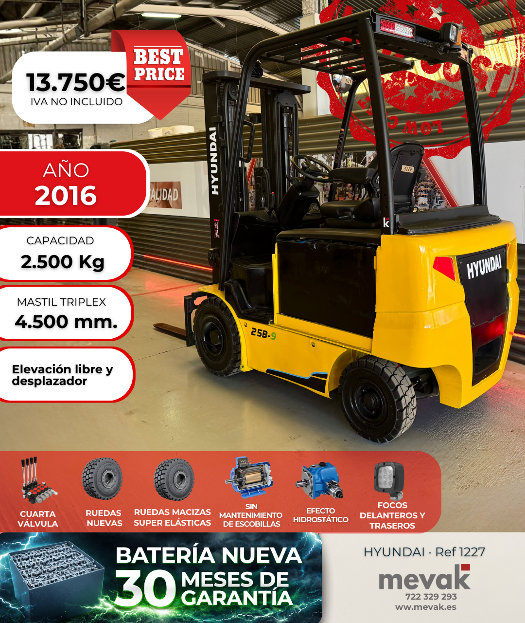 CARRETILLA ELEVADORA OCASION HYUNDAI BATERIA NUEVA