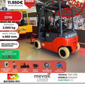 CARRETILLA ELEVADORA SEGUNDA MANO TOYOTA BATERÍA 91%