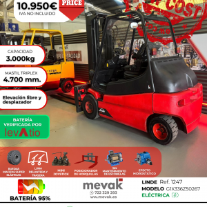 CARRETILLA ELEVADORA USADA LINDE BATERIA 95% VERIFICADA POR LEVATIO