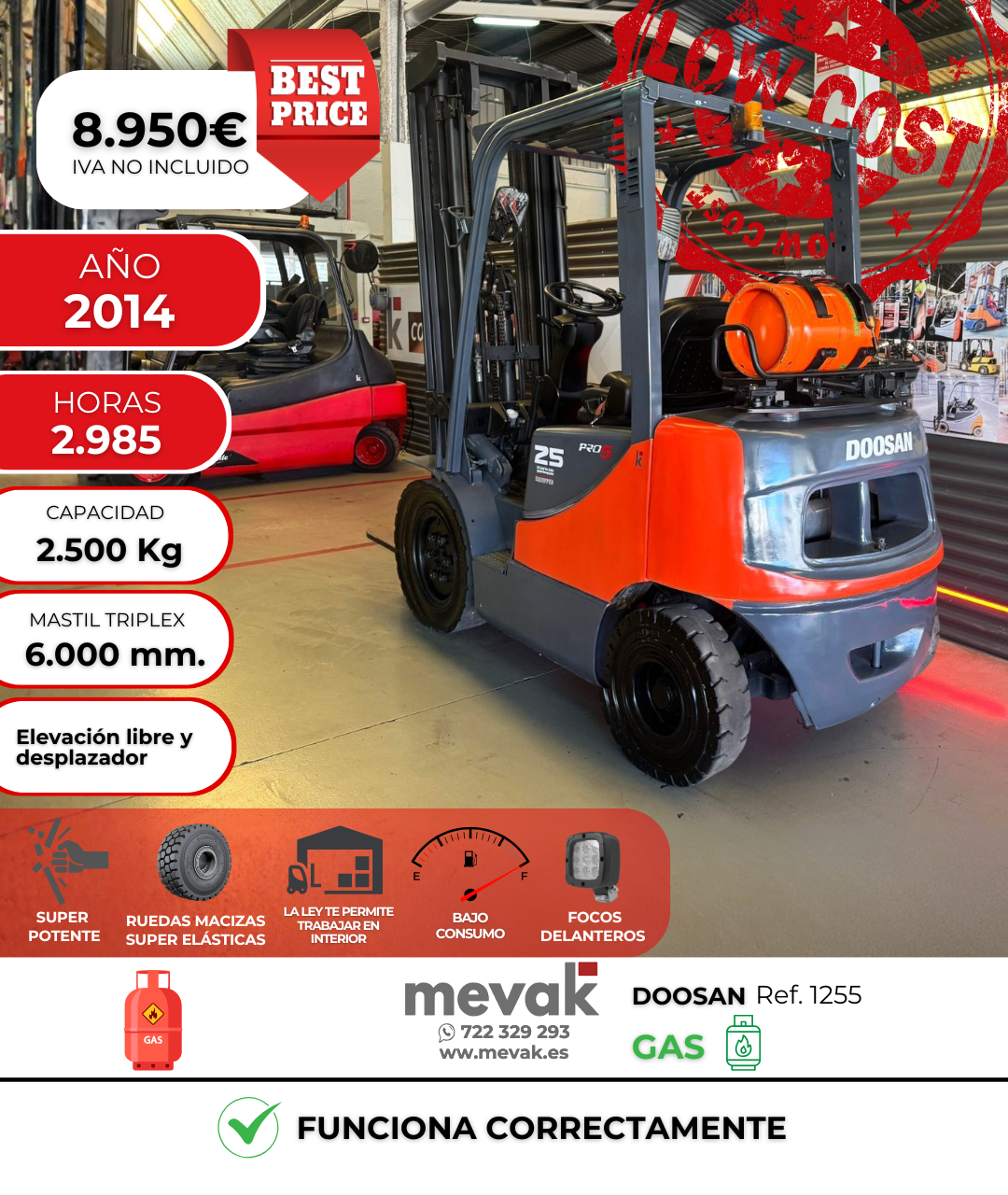 CARRETILLA ELEVADORA USADA GAS DOOSAN