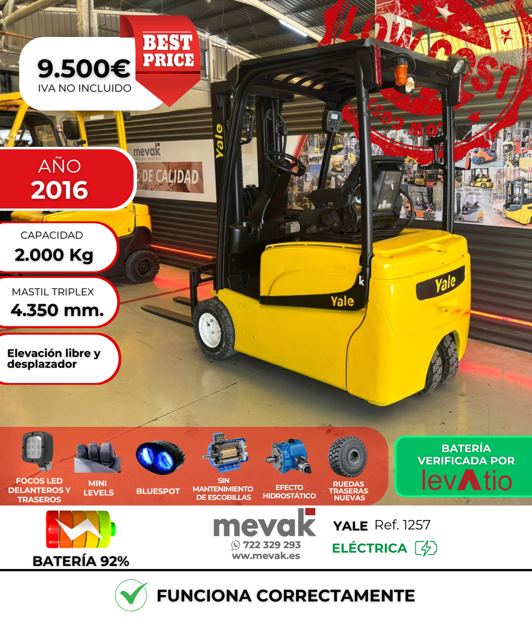 CARRETILLA ELEVADORA USADA YALE BATERÍA 92%