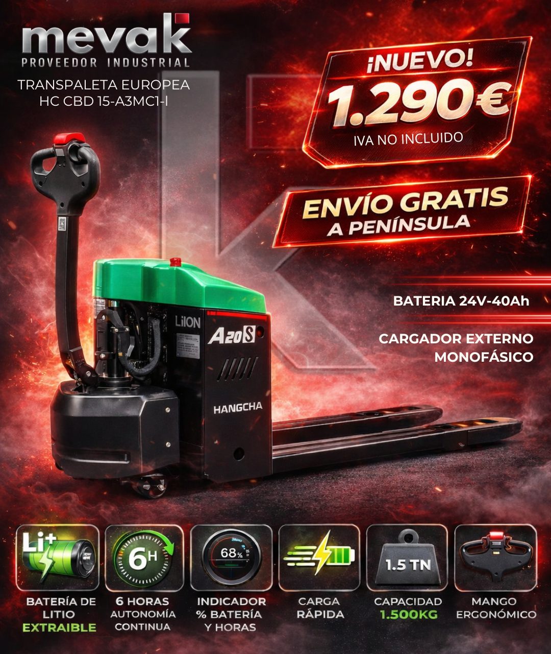 TRANSPALETA ELÉCTRICA NUEVA 1500 KG