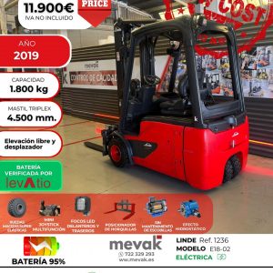 CARRETILLA ELEVADORA USADA LINDE BATERÍA 95% VERIFICADA POR LEVATIO
