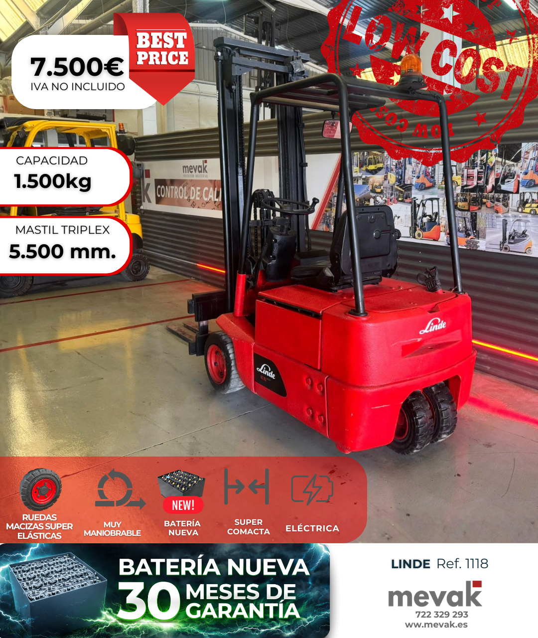CARRETILLA ELEVADORA LINDE BATERIA NUEVA