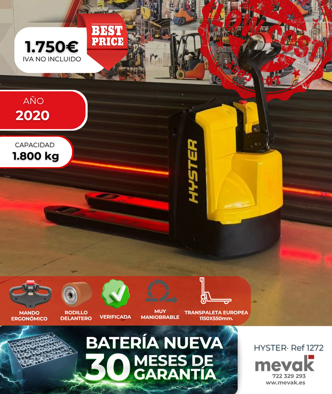 TRANSPALETA EUROPEA USADA BATERIA NUEVA