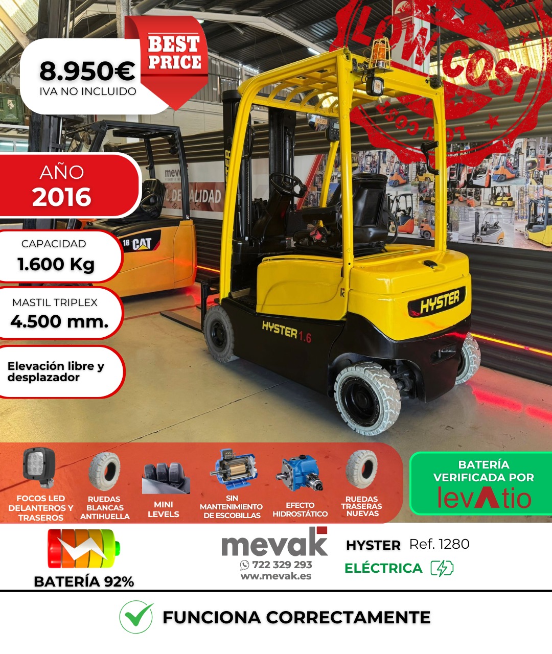 CARRETILLA ELEVADORA USADA BATERIA 92% VERIFICADA POR LEVATIO