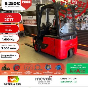 CARRETILLA ELEVADORA USADA LINDE BATERIA 93% VERIFICADA POR LEVATIO