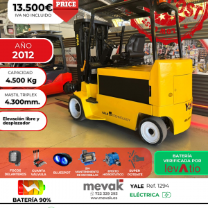 CARRETILLA ELEVADORA USADA YALE BATERIA 90% VERIFICADA POR LEVATIO
