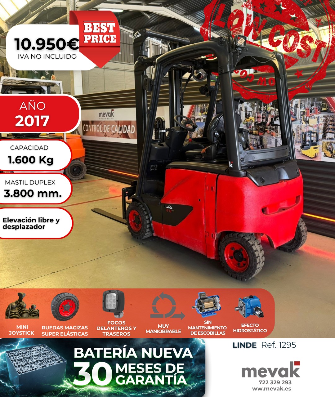 CARRETILLA ELEVADORA USADA LINDE BATERIA NUEVA