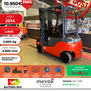 CARRETILLA ELEVADORA SEMINUEVA TOYOTA BATERIA 90% VERIFICADA POR LEVATIO