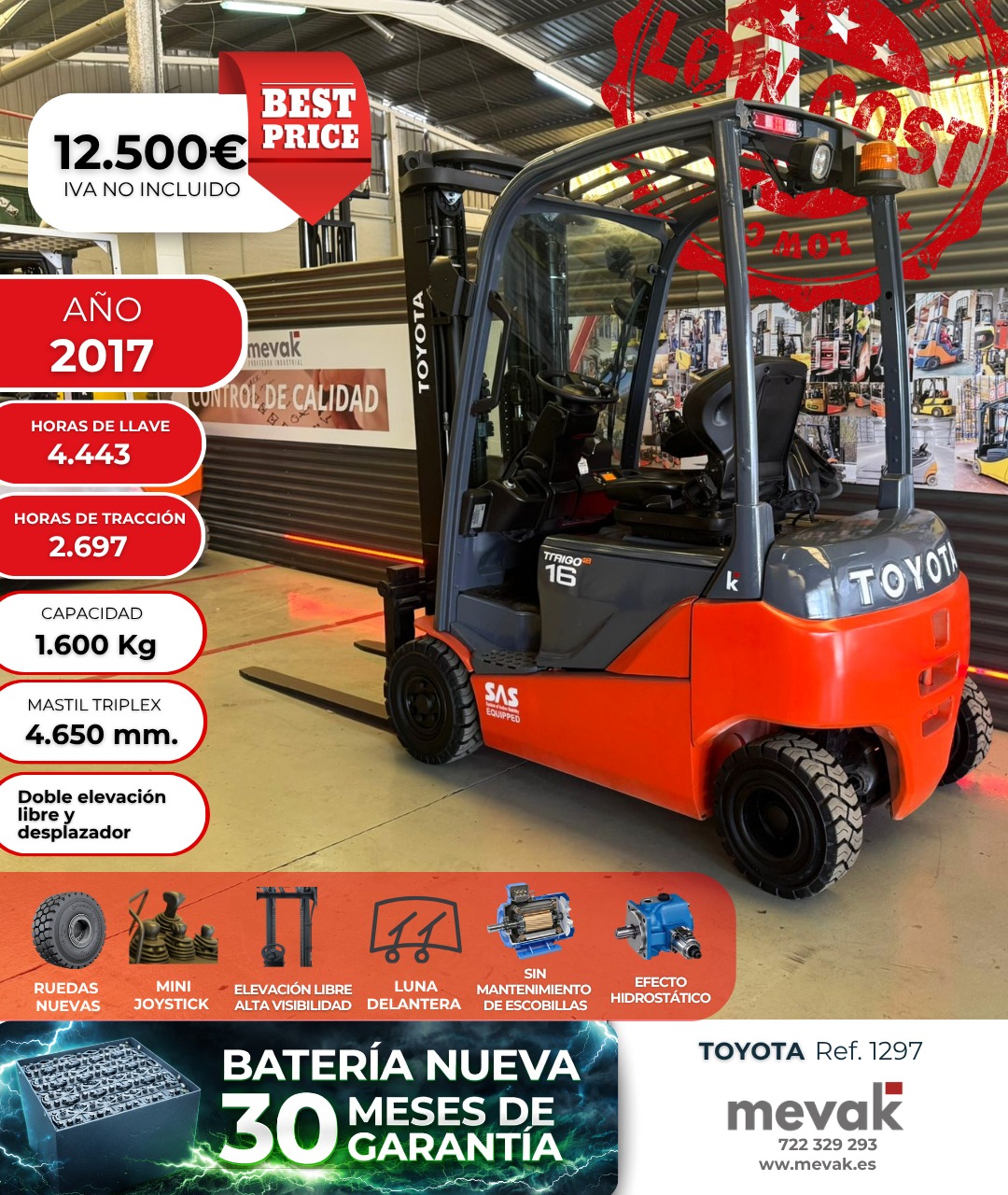 CARRETILLA ELEVADORA SEMINUEVA TOYOTA BATERIA NUEVA