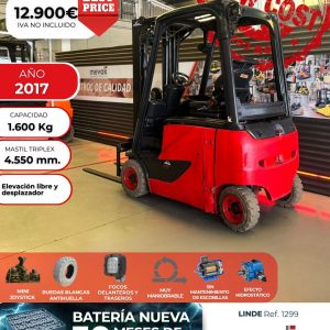 CARRETILLA ELEVADORA SEMINUEVA LINDE BATERIA NUEVA