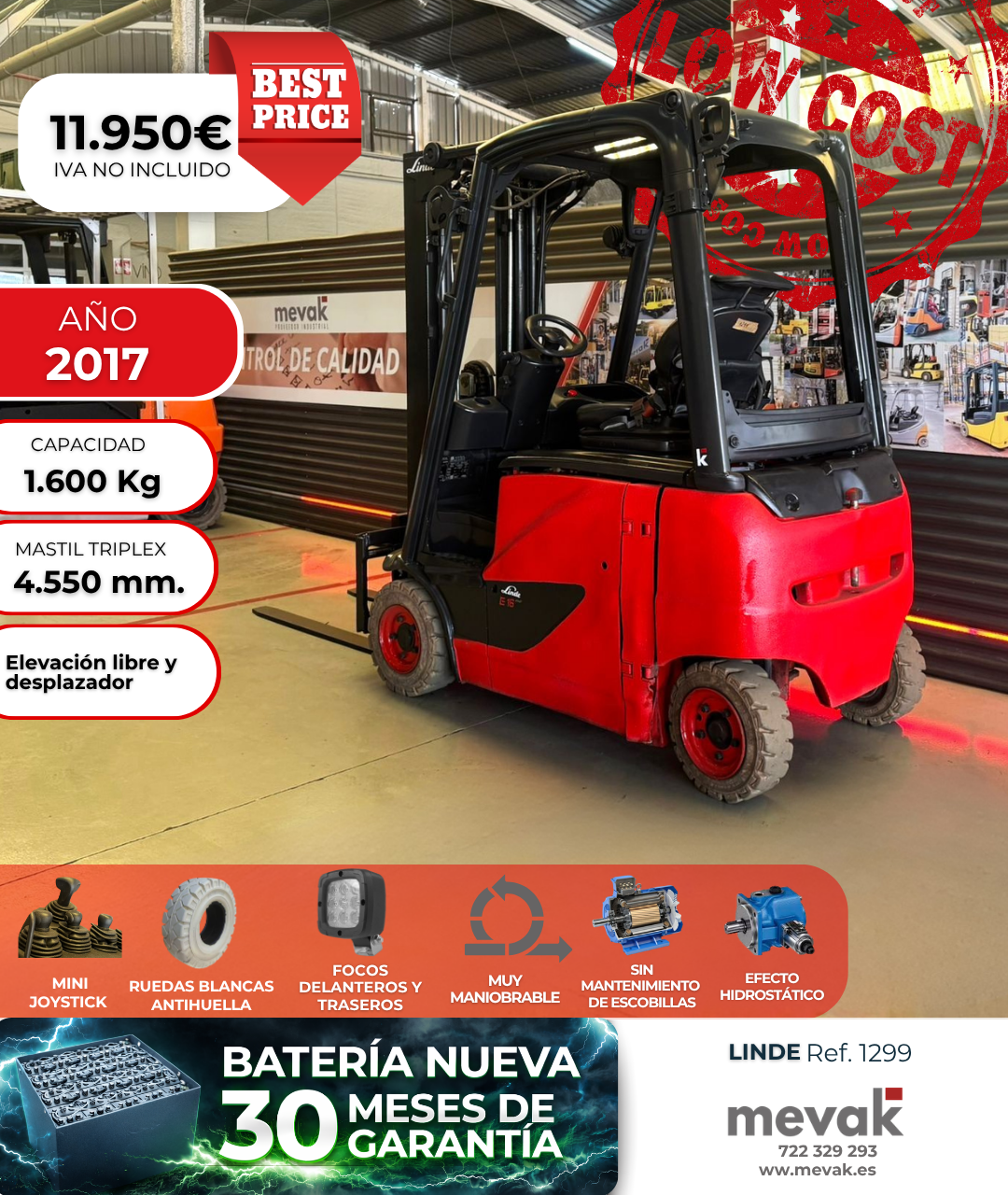 CARRETILLA ELEVADORA SEMINUEVA LINDE BATERIA NUEVA