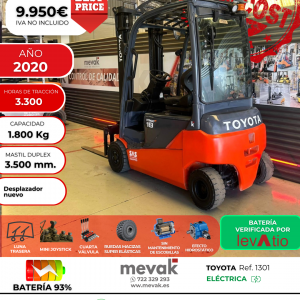 CARRETILLA ELEVADORA OCASION TOYOTA BATERIA 93% VERIFICADA POR LEVTIO
