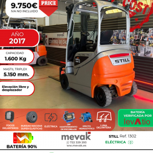 CARRETILLA ELEVADORA SEMINUEVA STILL BATERIA 90% VERIFICADA POR LEVATIO