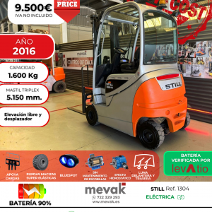 CARRETILLA ELEVADORA OCASION BATERIA 90% VERIFICADA POR LEVATIO