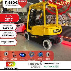 CARRETILLA ELEVADORA SEMINUEVA HYSTER BATERIA 90% VERIFICADA POR LEVATIO