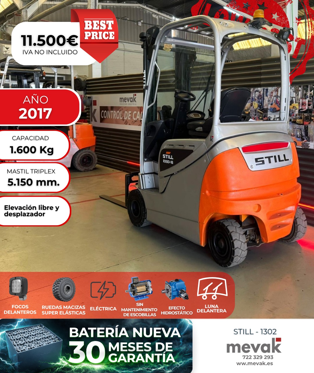 CARRETILLA ELEVADORA SEMINUEVA STILL BATERIA NUEVA