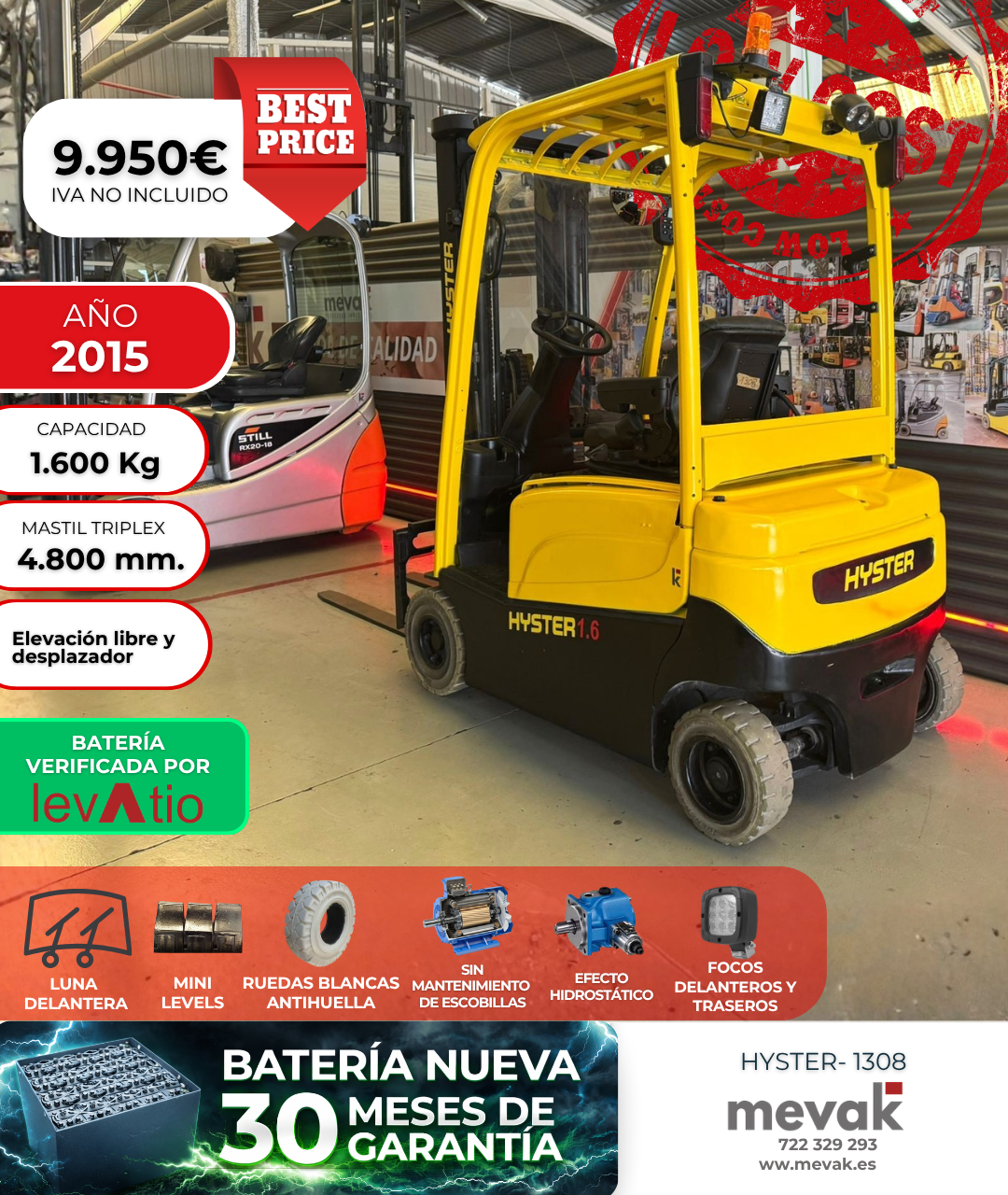 CARRETILLA ELEVADORA USADA HYSTER BATERIA NUEVA