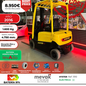 CARRETILLA ELEVADORA SEMINUEVA HYSTER BATERIA 91% VERIFICADA POR LEVATIO