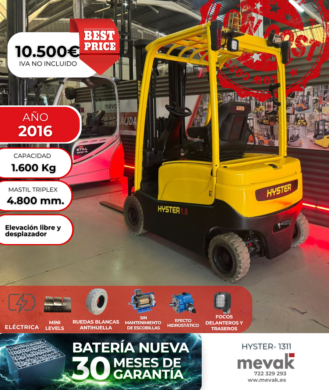 CARRETILLA ELEVADORA SEGUNDA MANO HYSTER BATERIA NUEVA