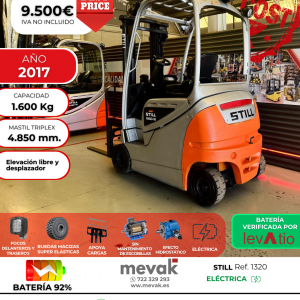 CARRETILLA ELEVADORA OPORTUNIDAD STILL BATERIA 92% VERIFICADA POR LEVATIO